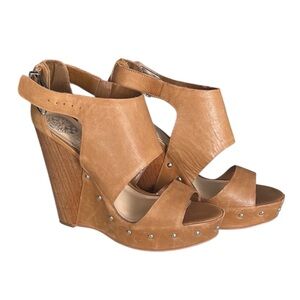 Vince Camuto Tan Leather Studded Wedge Sandals